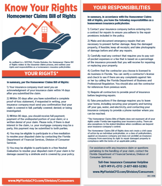 Homeowner Claims Bill of Rights Pic of Brochure – Lisa Miller Associates